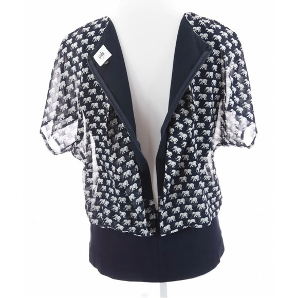 Cabi Navy Blue White Elephant Print Chiffon Overlay Layered Blouse Womens Sz S - Picture 13 of 13